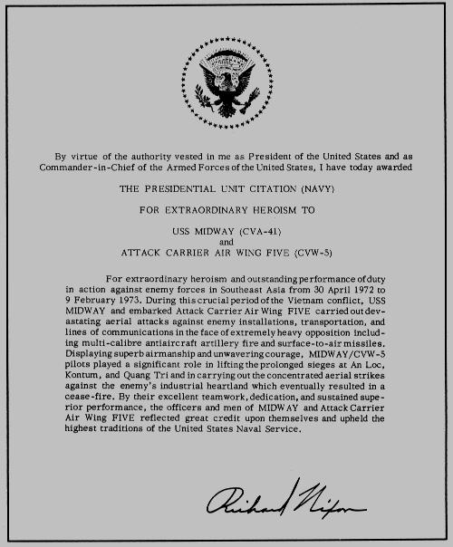 Presidential Unit_Citation from US President, 1973